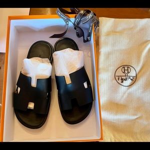 Hermes Izmir Sandals Noir Black Box Leather
